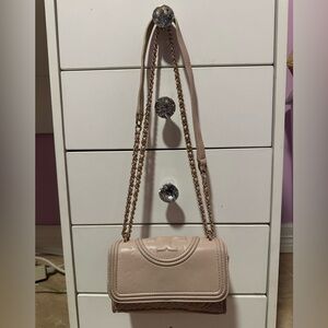 Beige Fleming Tory Burch Small Convertible Shoulder Bag